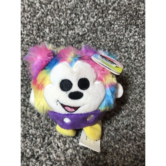 Disney Mickey Mouse Rainbow Fur Squeeze Toy Plush Just Play Round Tie Dye 5 inch - Picture 1 of 5